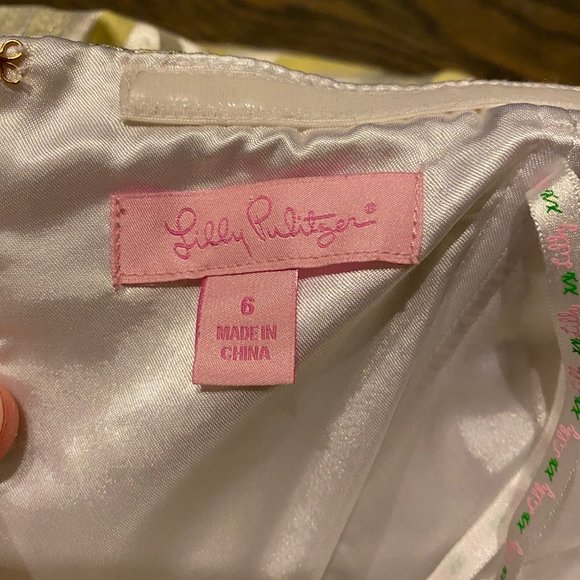 Lilly Pulitzer Sherry Starfruit Strapless Dress Shimmer Chevron Squiggle, Size 6 - Picture 8 of 9